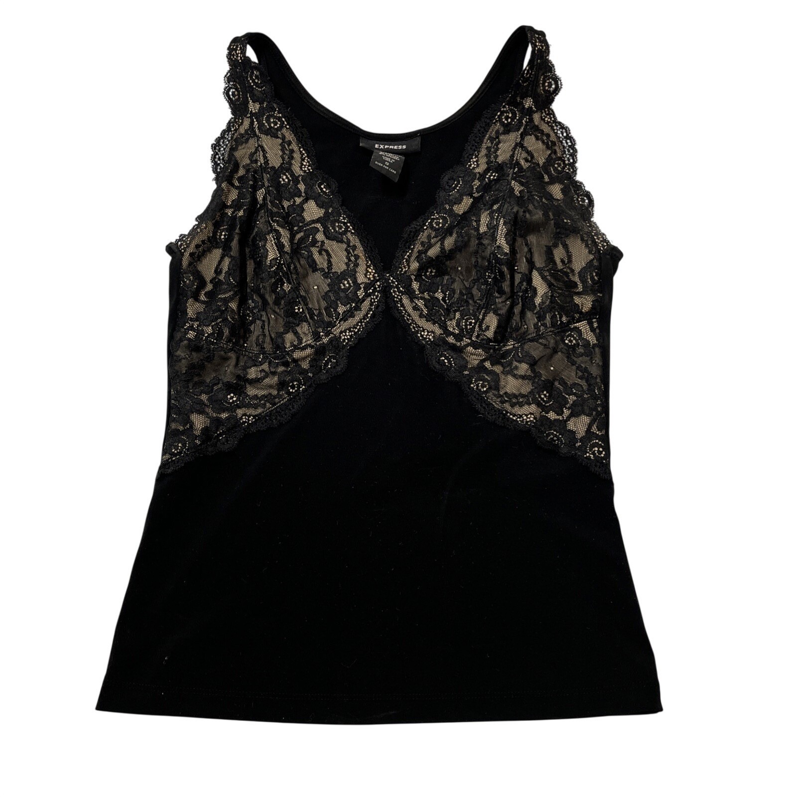 Vintage Express Y2k Tank Top Women S Black Lace Babydoll Fitted Whimsigoth Fairy